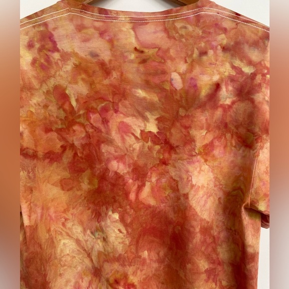 SIZZLING Sunset Ice Dyed T-Shirt GILDAN Handmade NEW Medium Orange Blend Unisex - Picture 8 of 11